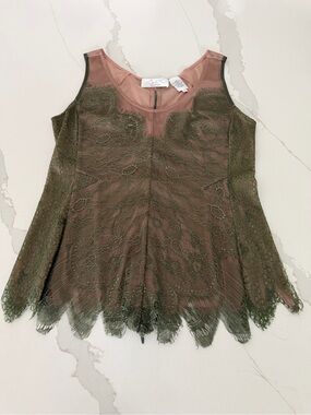 Byron Lars Beauty Mark Sheer Olive Lace Camisole Top - Women's size 4